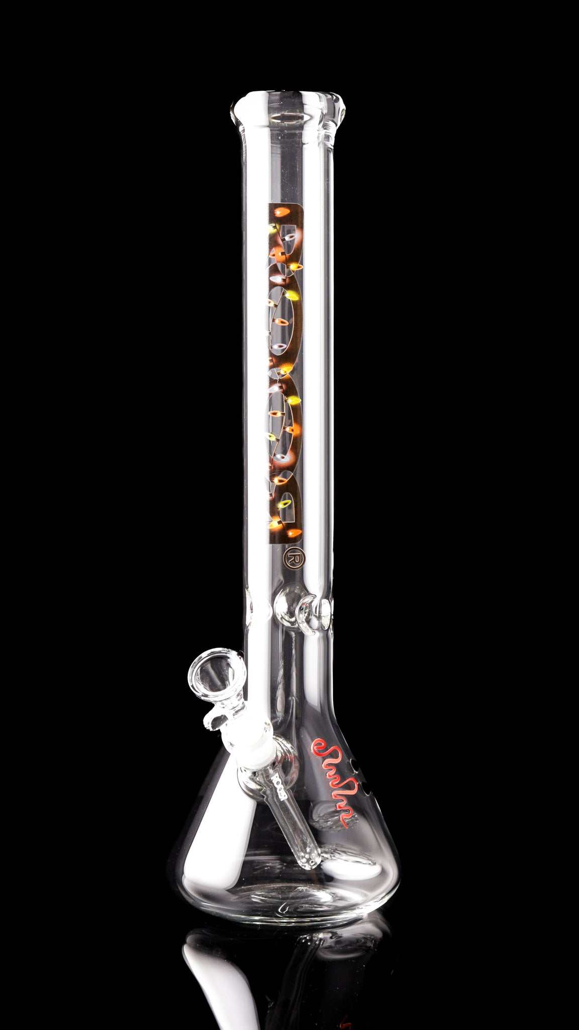 ROOR Classic 18" Beaker 50x5mm glass bong with X-Mas Lights decal on black background