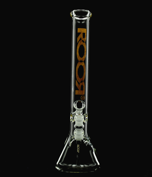 ROOR® Classic 18" Beaker 50x5mm with Woodgrain decal, featuring German Schott glass and ice pinches.