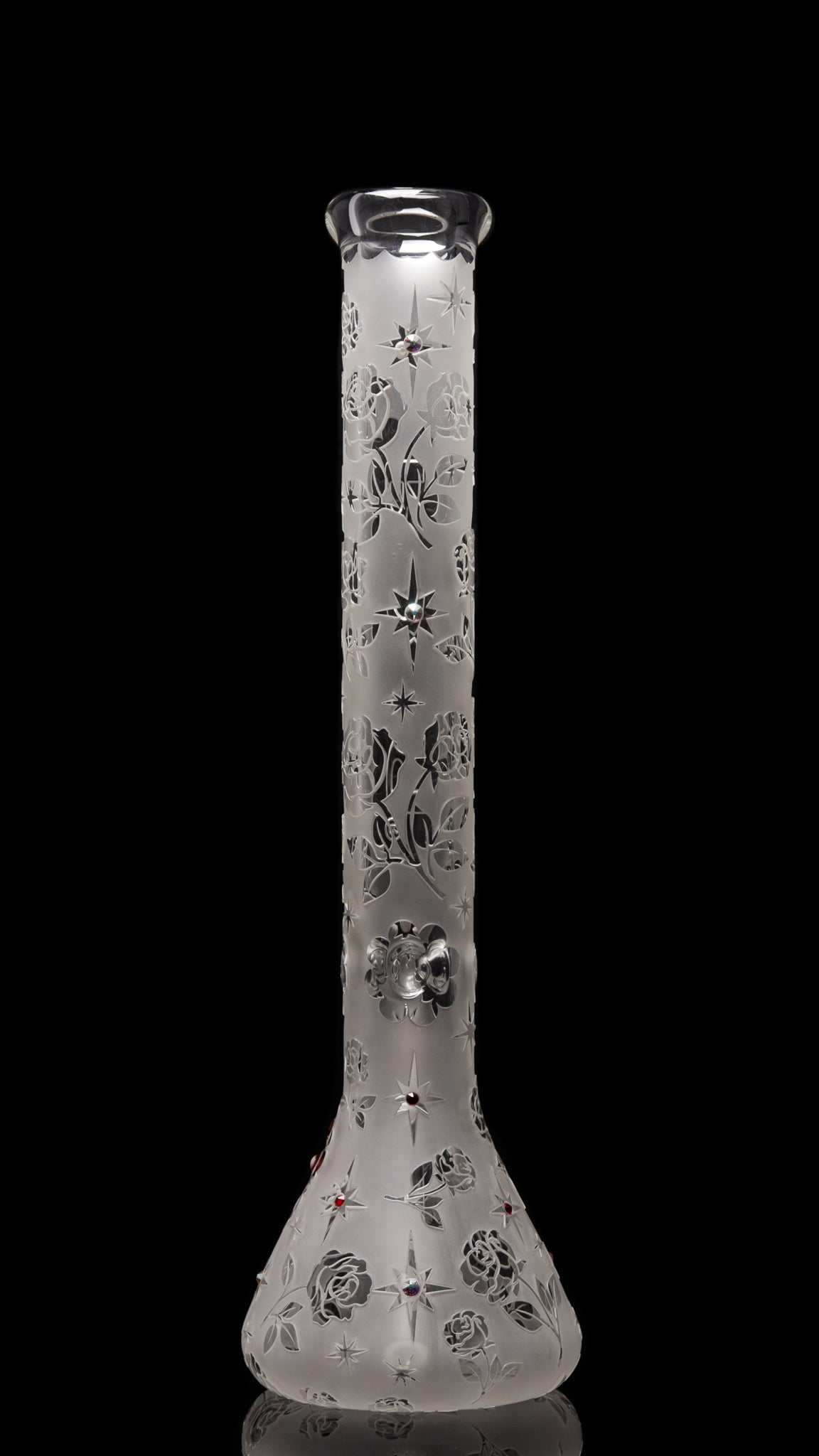 ROOR® Sandblasted 18" Beaker bong with 50x7mm German Schott glass and Swarovski rose embellishments