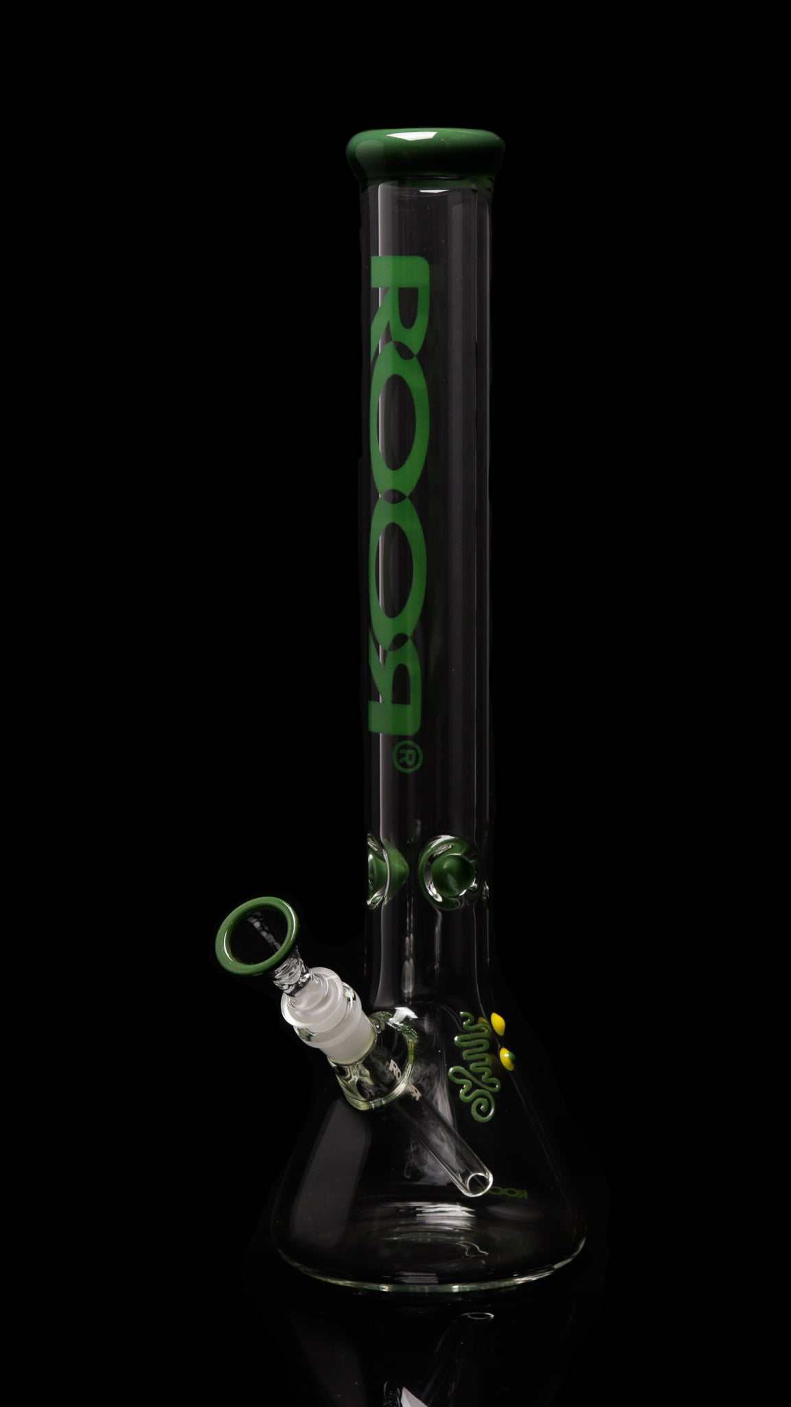 ROOR® Classic 18" Beaker with Green Color Mouthpiece, 50x7mm, German Schott glass, ice pinches for cooling smoke.