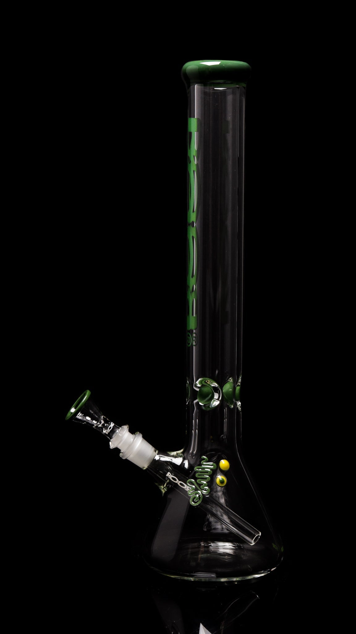 ROOR Classic 18" Beaker with 50x7mm green color mouthpiece featuring German Schott glass and ice pinches.