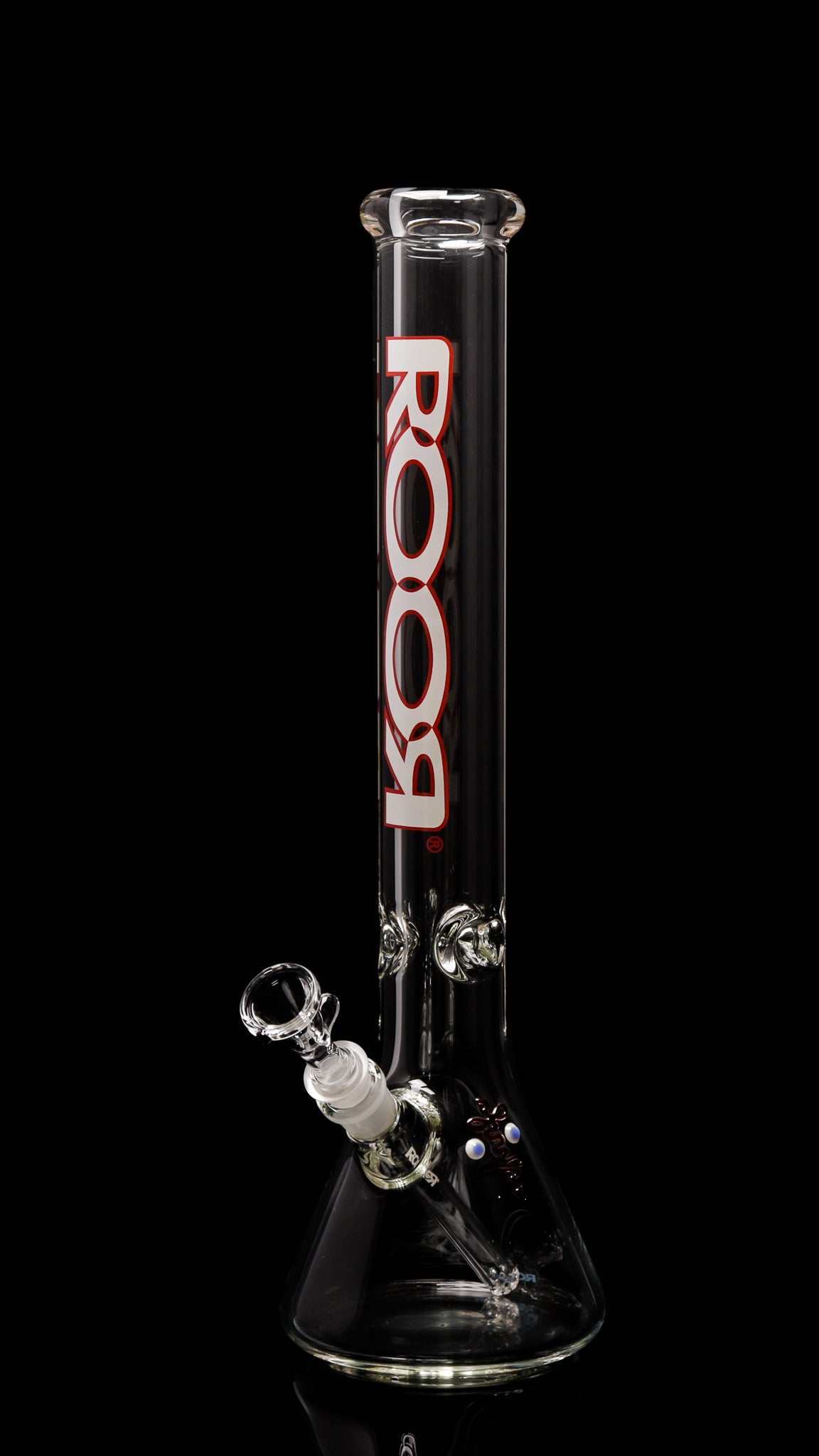 ROOR® Classic 18" Beaker with white and red outline, made from 50x9mm German Schott glass, featuring a unique signature design.