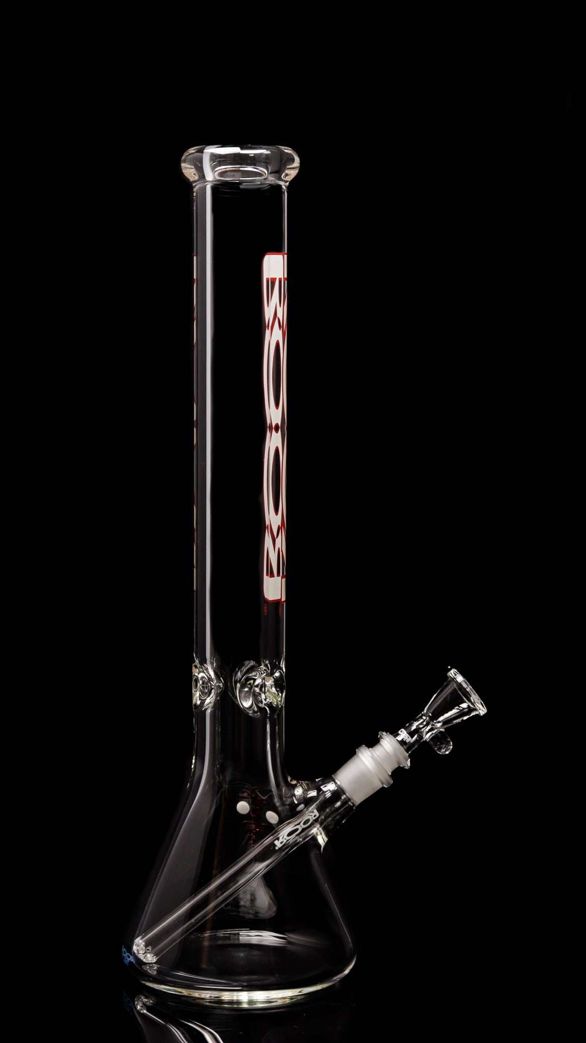 ROOR® Classic 18" Beaker with white red outline, made of 50x9mm German Schott glass, designed for optimal smoke diffusion.