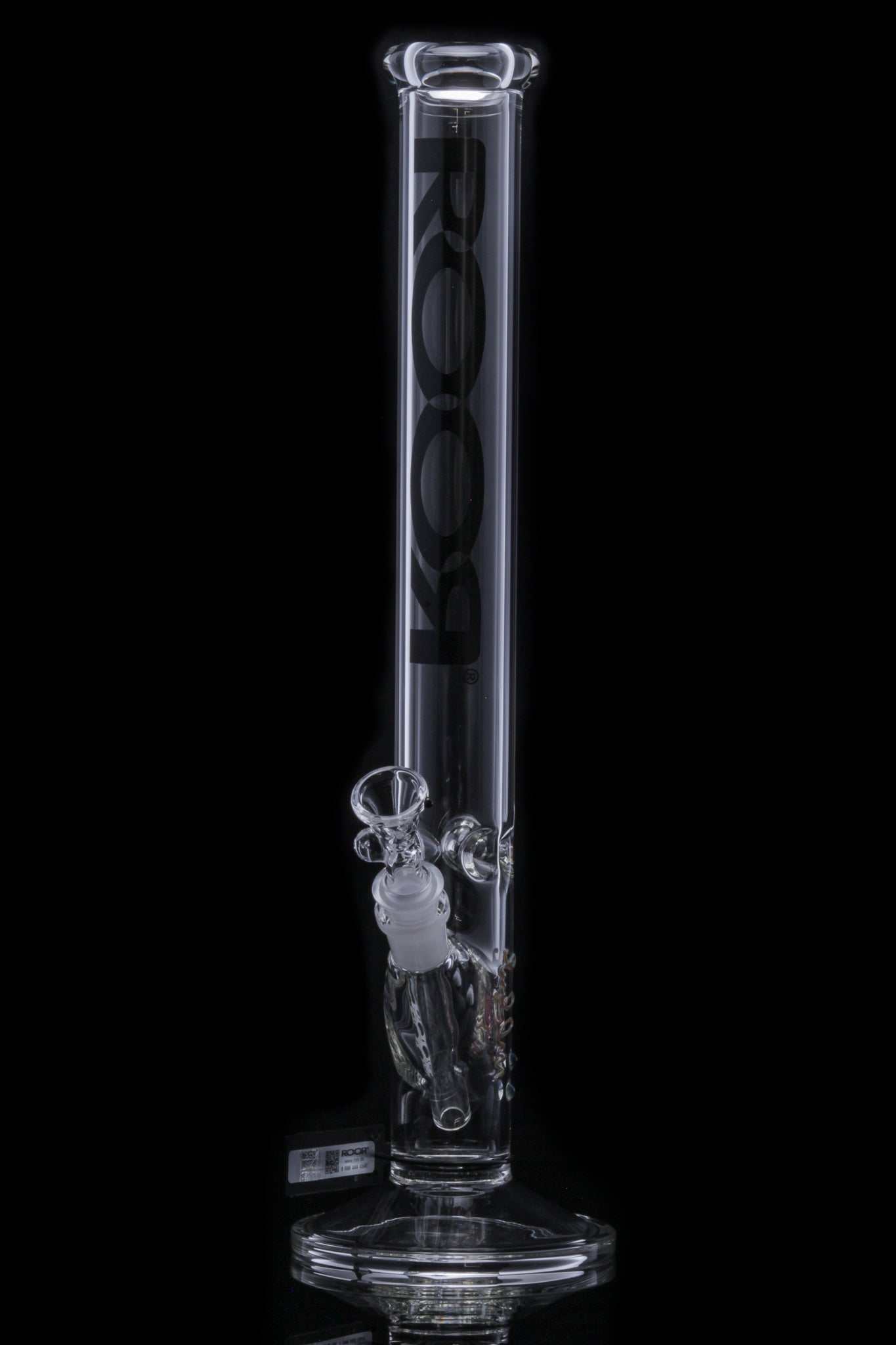 ROOR Classic 18 inch straight glass bong with black decal and clear glass design