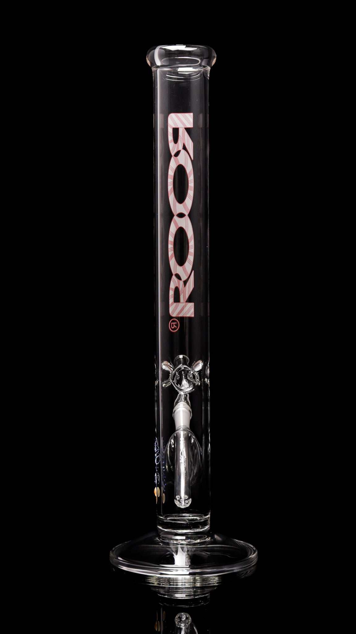 ROOR Classic 18" Straight 50x5mm glass beaker bong with X-Mas Candy Cane decal and ice pinches