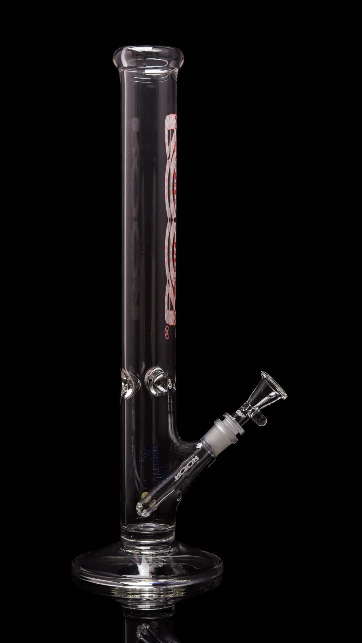 ROOR Classic 18-inch straight glass bong with X-Mas candy cane decal and ice pinches