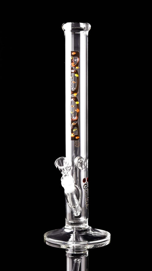 ROOR® Classic 18" Straight 50x5mm glass pipe with holiday-themed design on a black background.
