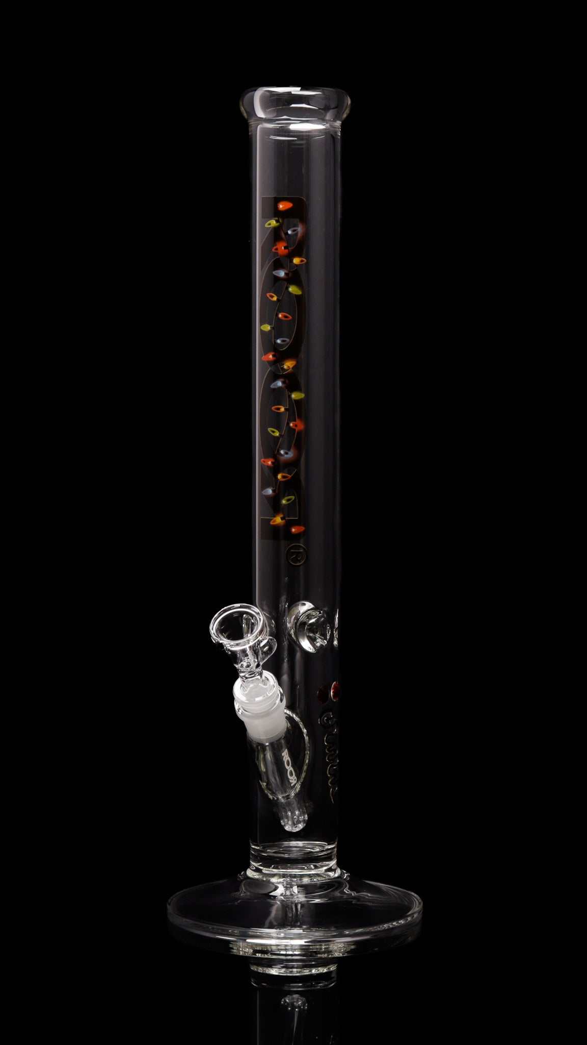ROOR® Classic 18" Straight bong with X-Mas lights decal, crafted from German Schott glass.