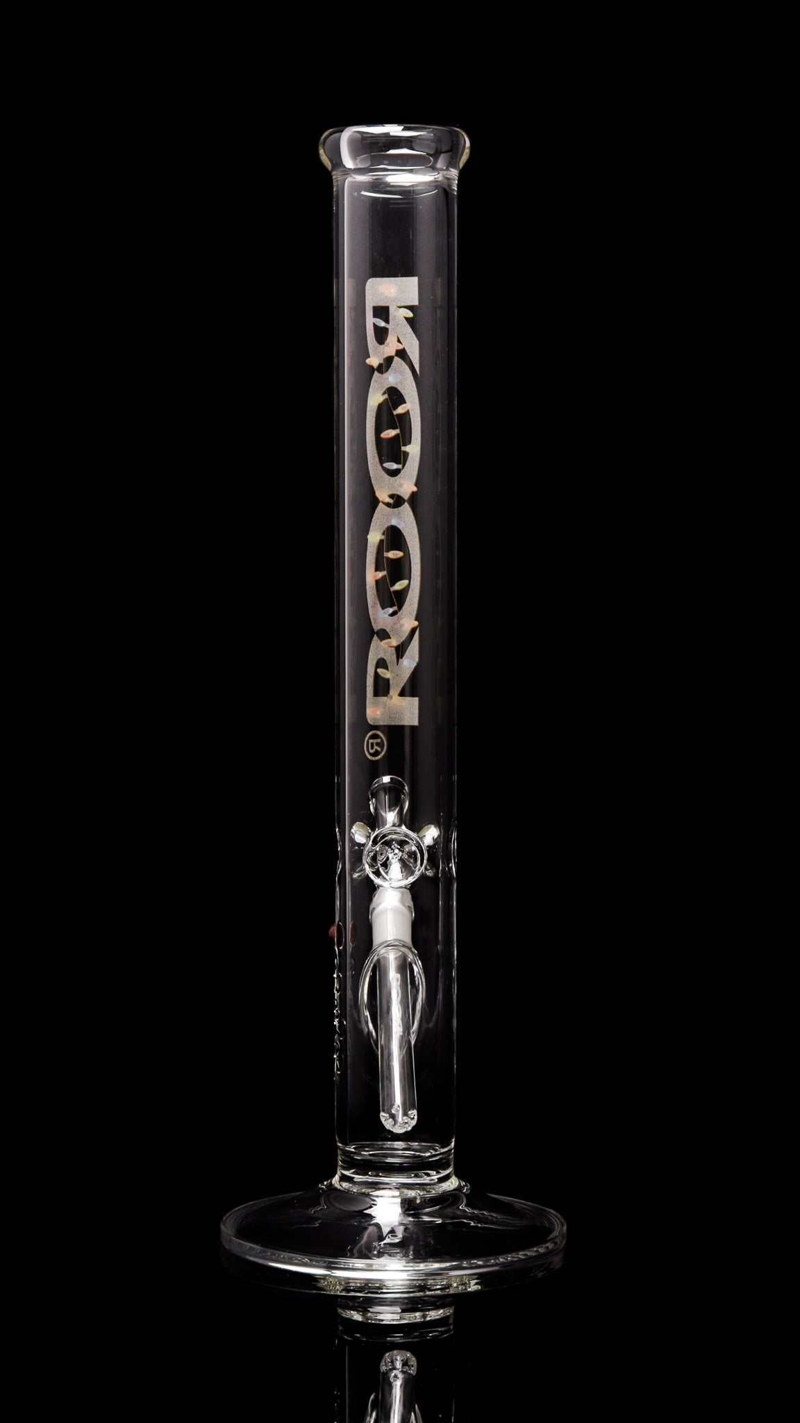 ROOR® Classic 18" Straight Glass Tube with X-Mas Lights Decal on Black Background.