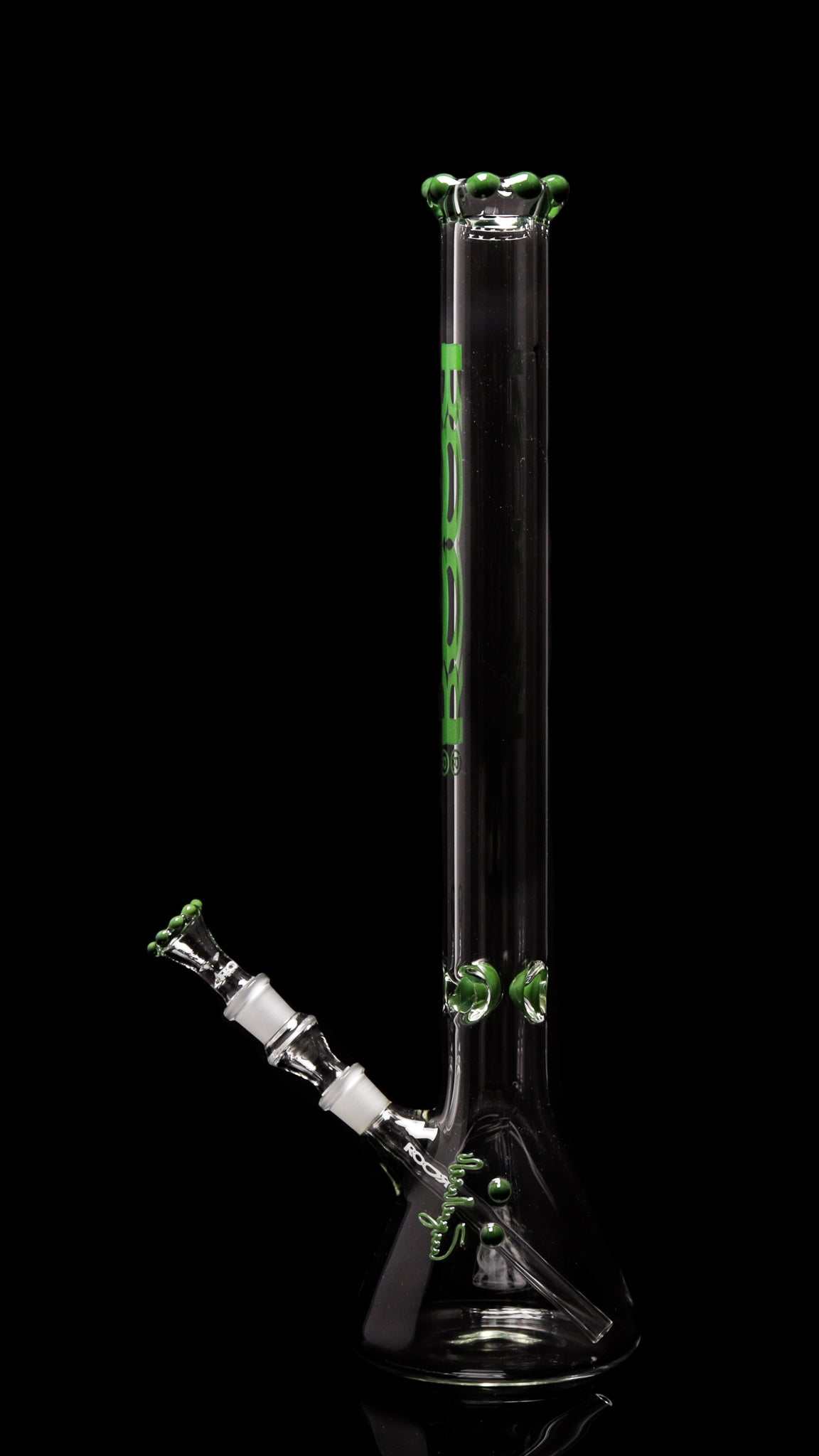 ROOR Classic 22-inch beaker bong with 50x7mm German Schott glass and green single crown accents