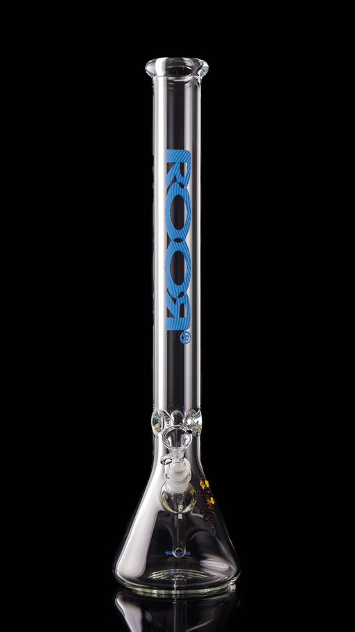 ROOR® Classic 22" Beaker 50x9mm Too Blue glass bong with logo.