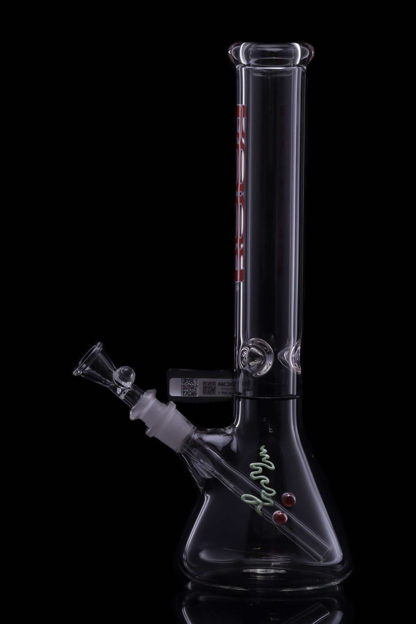 ROOR® Classic 14" Beaker 45x5mm Red White glass bong with unique signature and ice pinches.