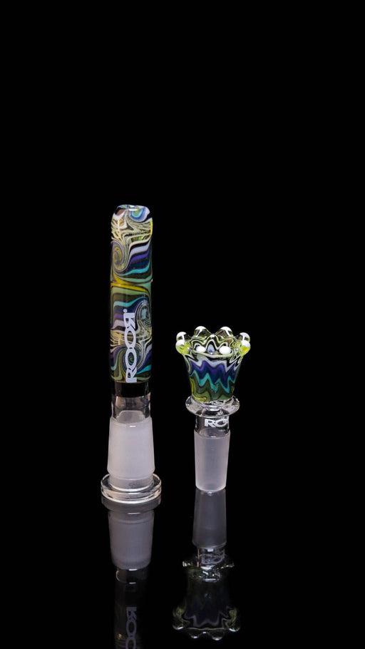 ROOR® CrownTini Color Worked Set 3 1/4" with color-worked downstem and bowl on black background.