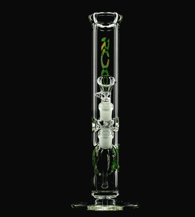 ROOR Classic 14" Straight 45x5mm Camo glass bong with camo decal and ice pinches on black background