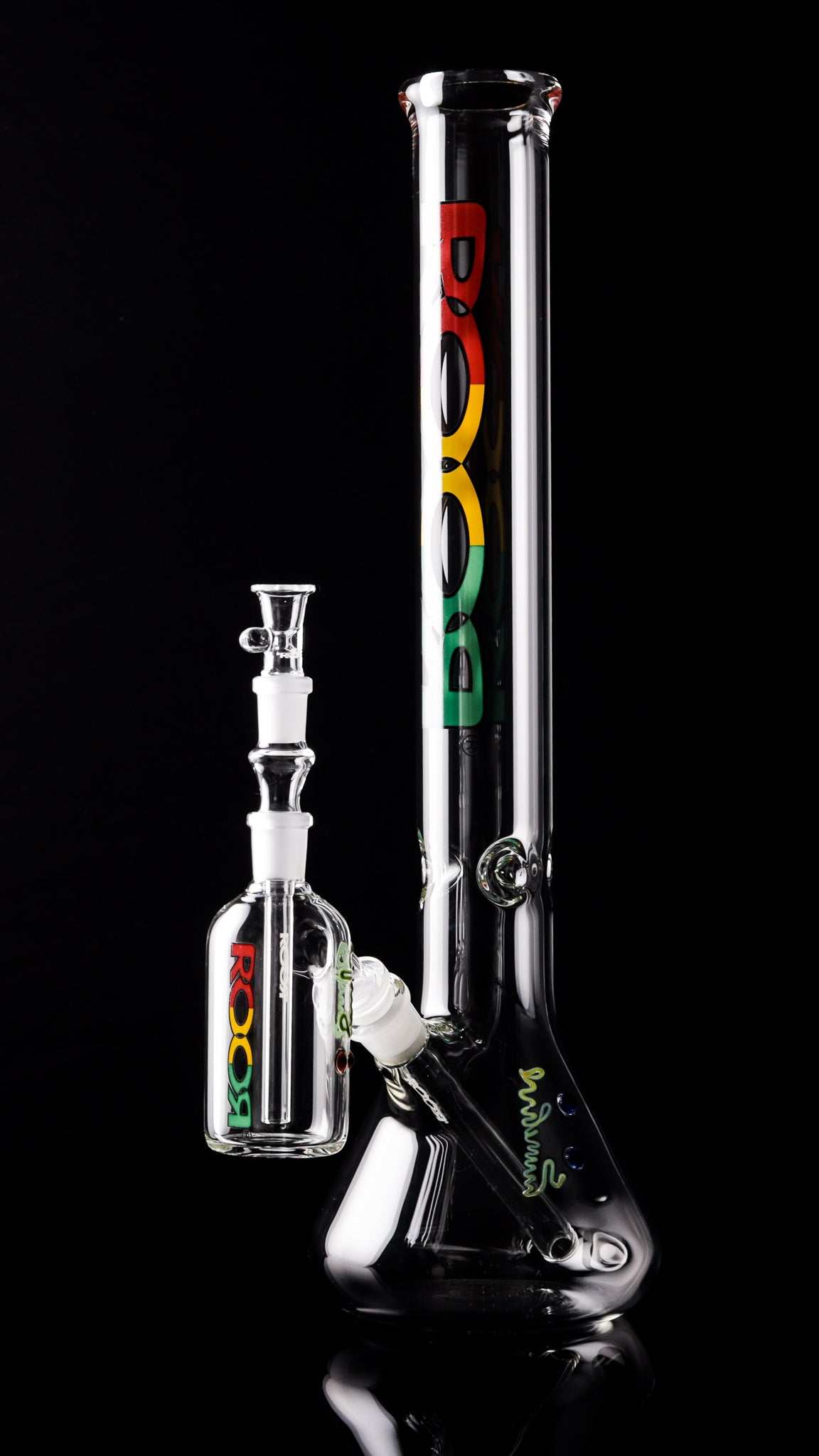 Exclusive Collectors Bundle Set with ROOR 18” Beaker and 45x5 14mm Ashcatcher, RASTA Label.