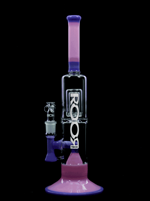 ROOR® Tech Fixed 14" 50X5 Barrel Bubbler in Purple & Pink glass design.