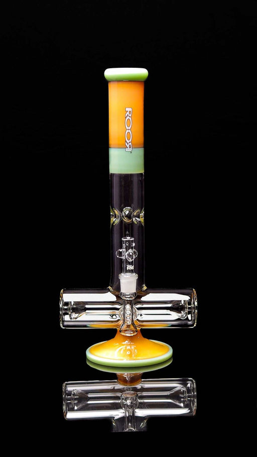 ROOR® Tech 18” Inline Tangie & Mint Clear Perk with flared ends for optimal diffusion, featuring built-in ash-catcher and 18.8mm joint.