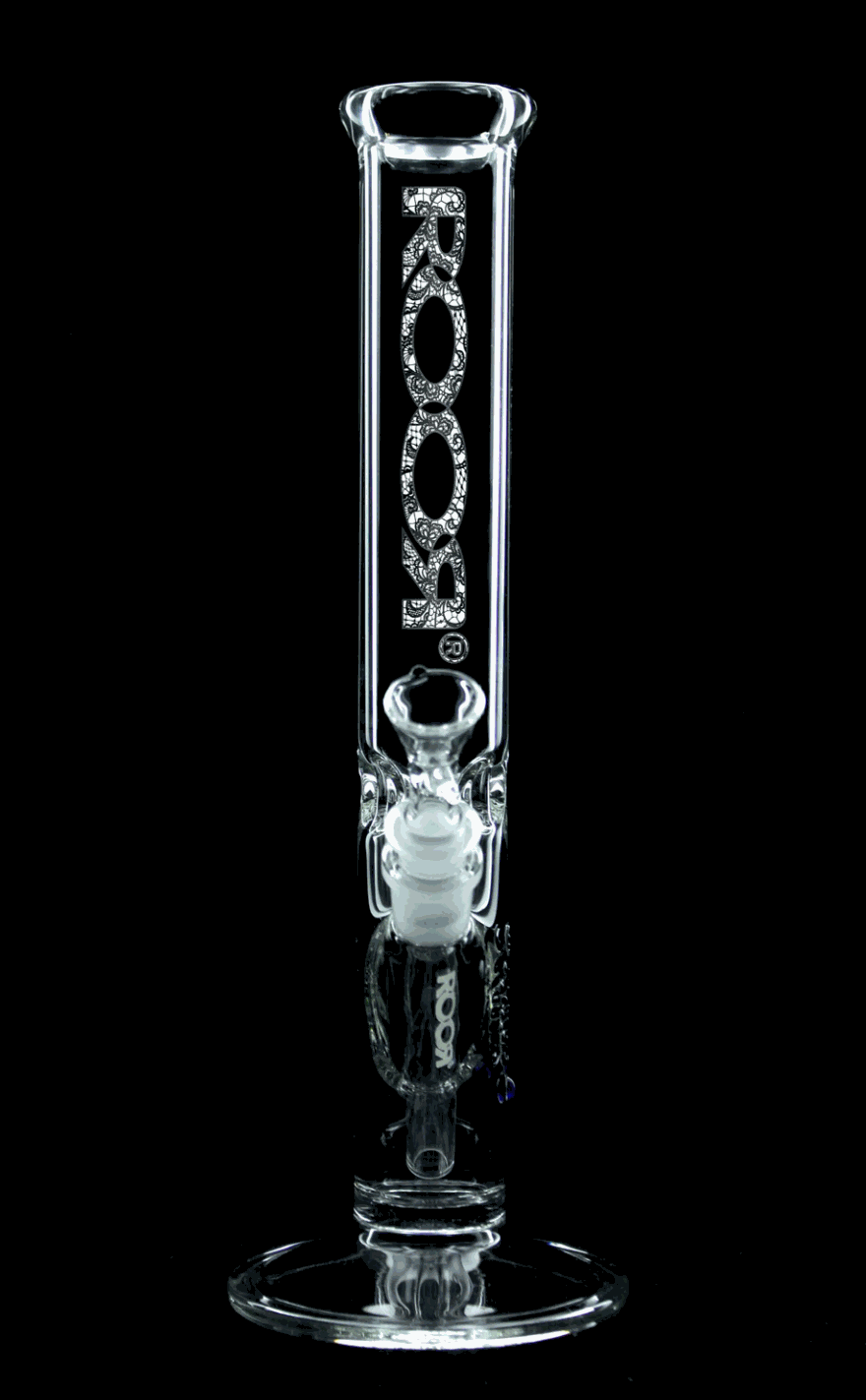 ROOR Classic 14" Straight 50x5mm Lace glass bong with clear design and logo on black background