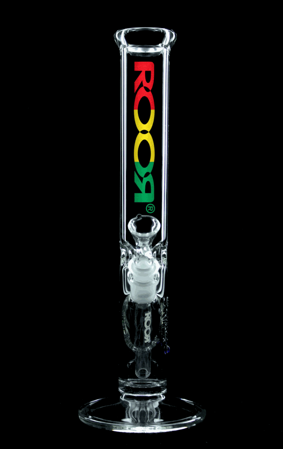 ROOR® Classic 14" Straight bong with Rasta decal, made of 45x5mm German Schott glass.