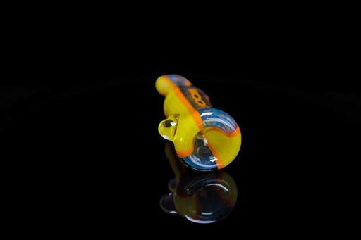 SelflessGlass Collab Bell Style Chillum Dichro with orange ROOR decal on black background.