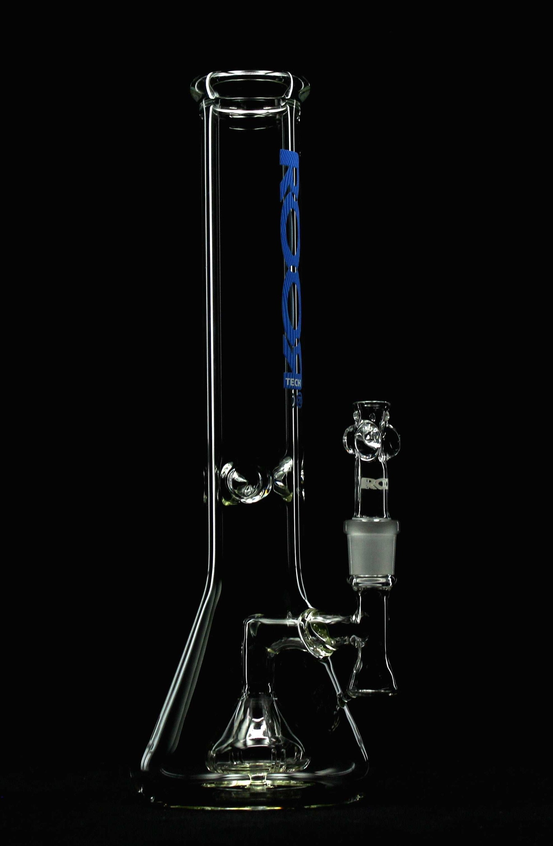 ROOR® Tech Fixed 14" Beaker 50x5mm Clear with blue logo, made from German Duran Schott glass.