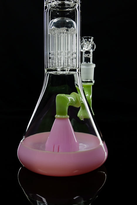 ROOR® Tech Fixed 18" Beaker 50x5mm 10-Arm Tree Perc Pink & Milky Green