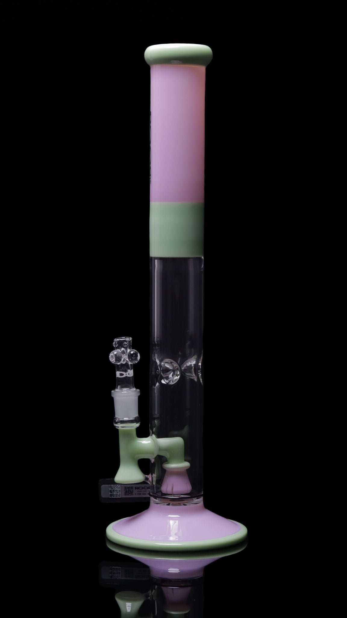 ROOR® Tech Fixed 18” Straight bong in pink and milky green glass with 50x5mm German Duran Schott construction