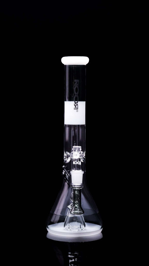 ROOR Tech Mini Fixed 14-inch beaker bong in smokey grey and white with 45x5mm German Duran Schott glass and built-in percolator.