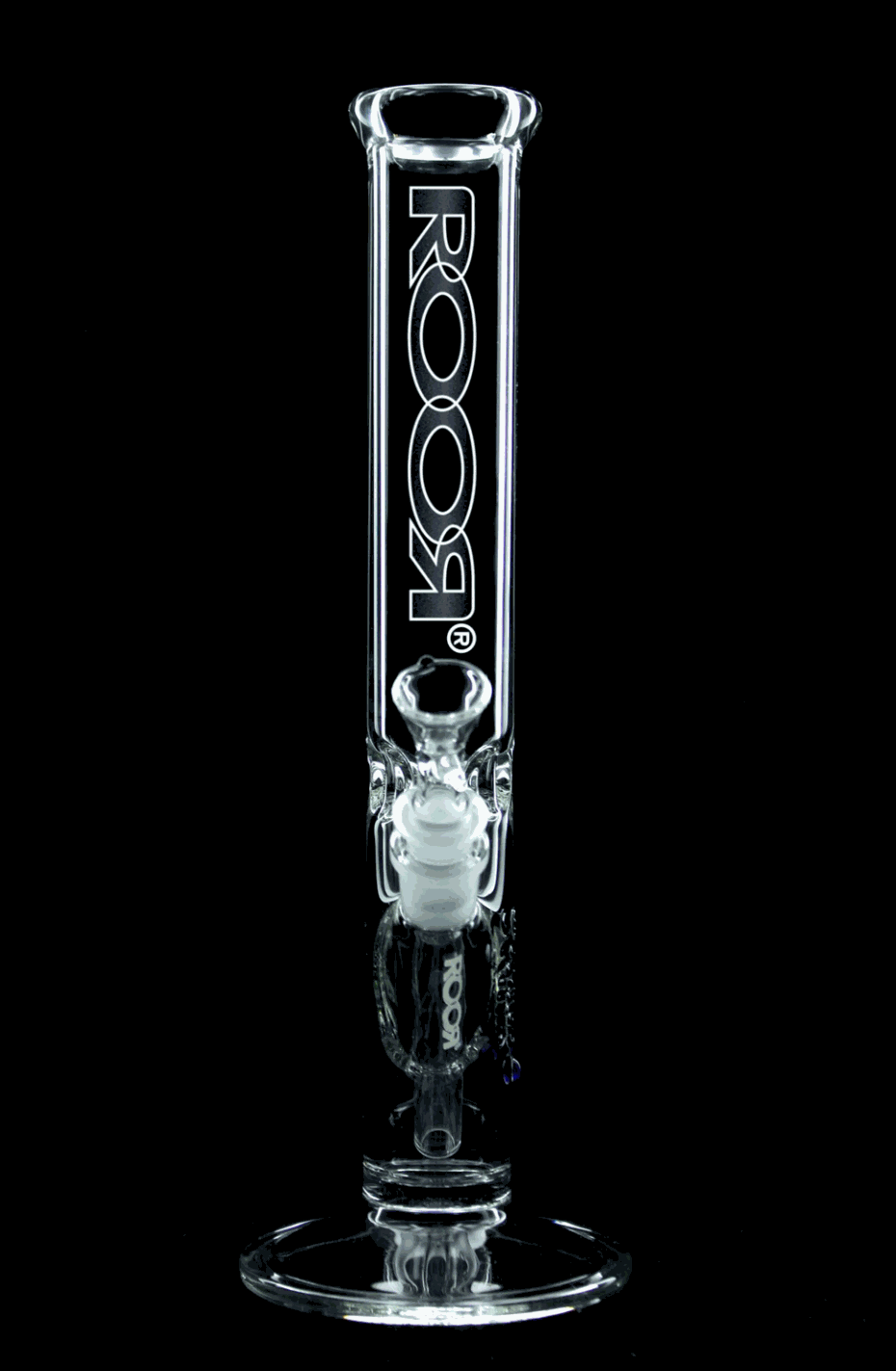 ROOR Classic 14" Straight 45x5mm black and white glass bong with logo on black background