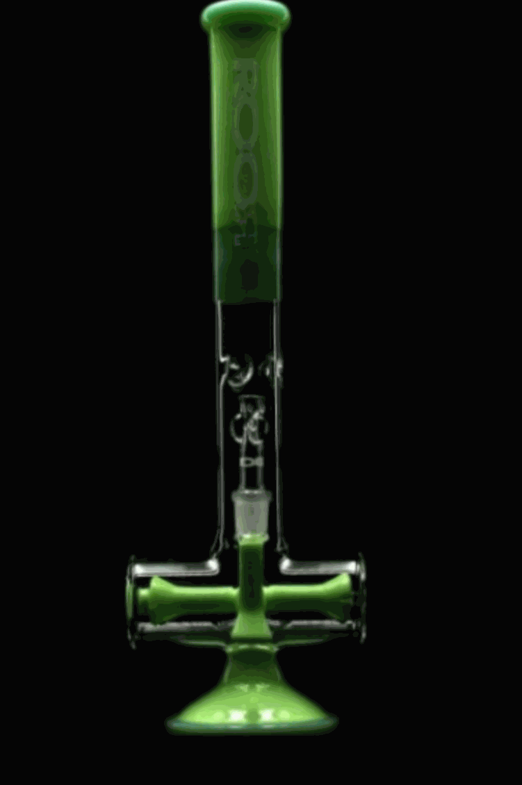 ROOR® Tech 18” Inline Milky & Mint glass bong with green accents and inline percolator on black background