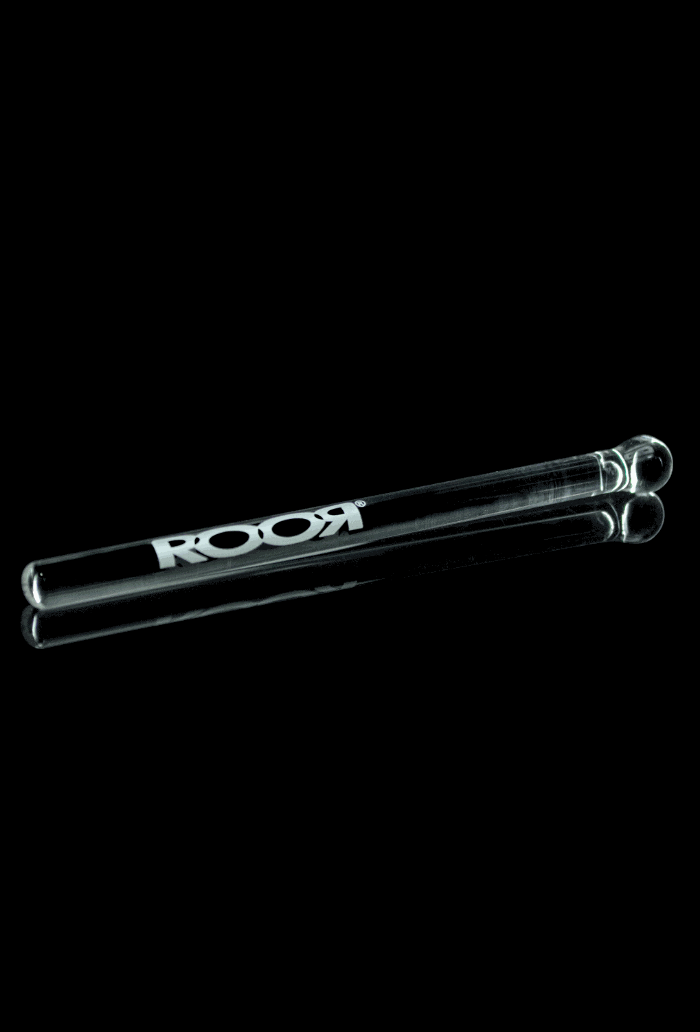ROOR Glass Wand with round tip on black background.