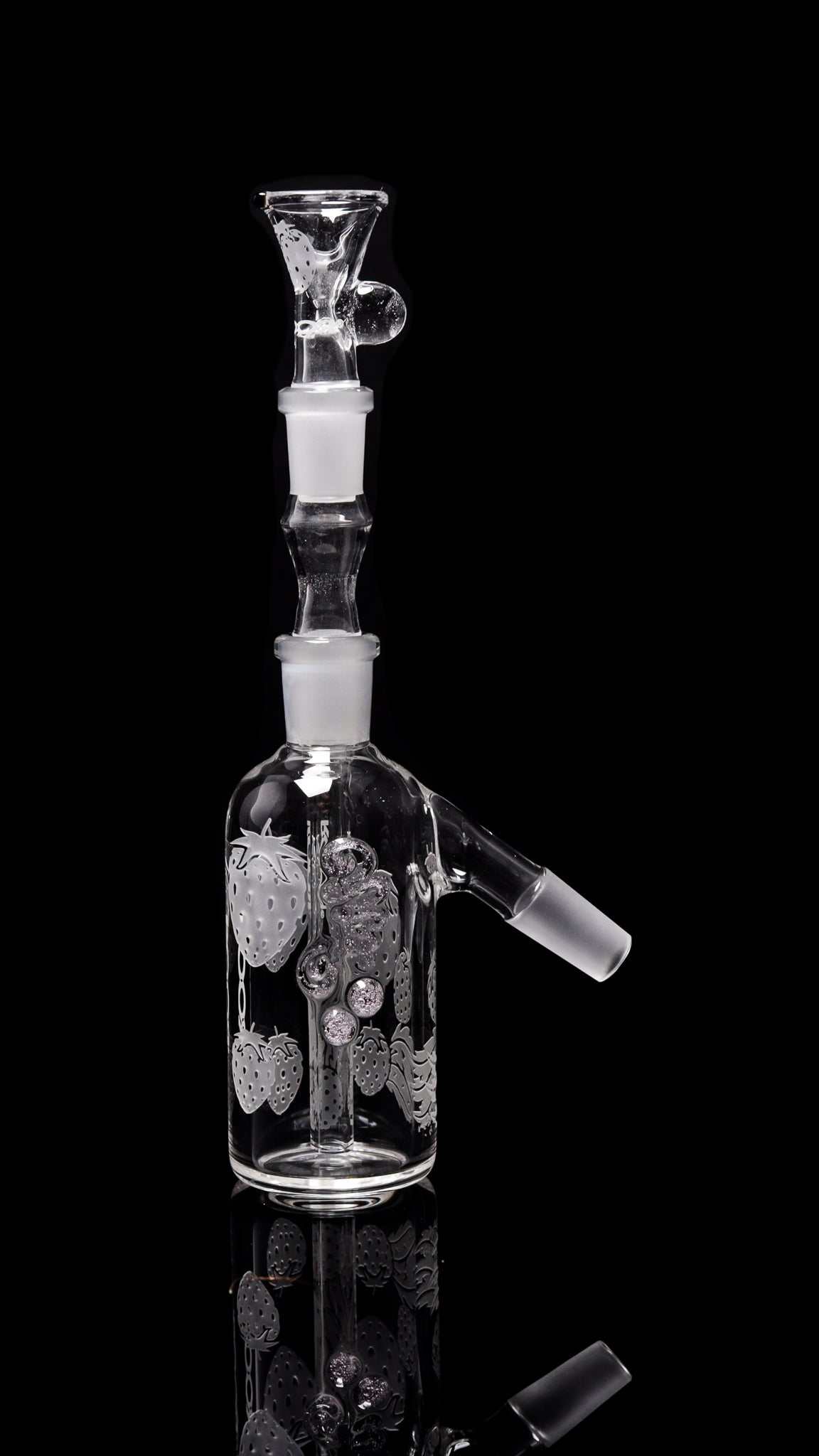 ROOR® Custom Strawberry Dream Ash-Catcher with 14.5mm Joint, sandblasted glass design.