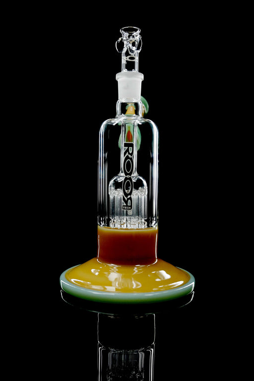ROOR® Tech 10-Arm Tree Bubbler in Tangie & Mint colors on black background.