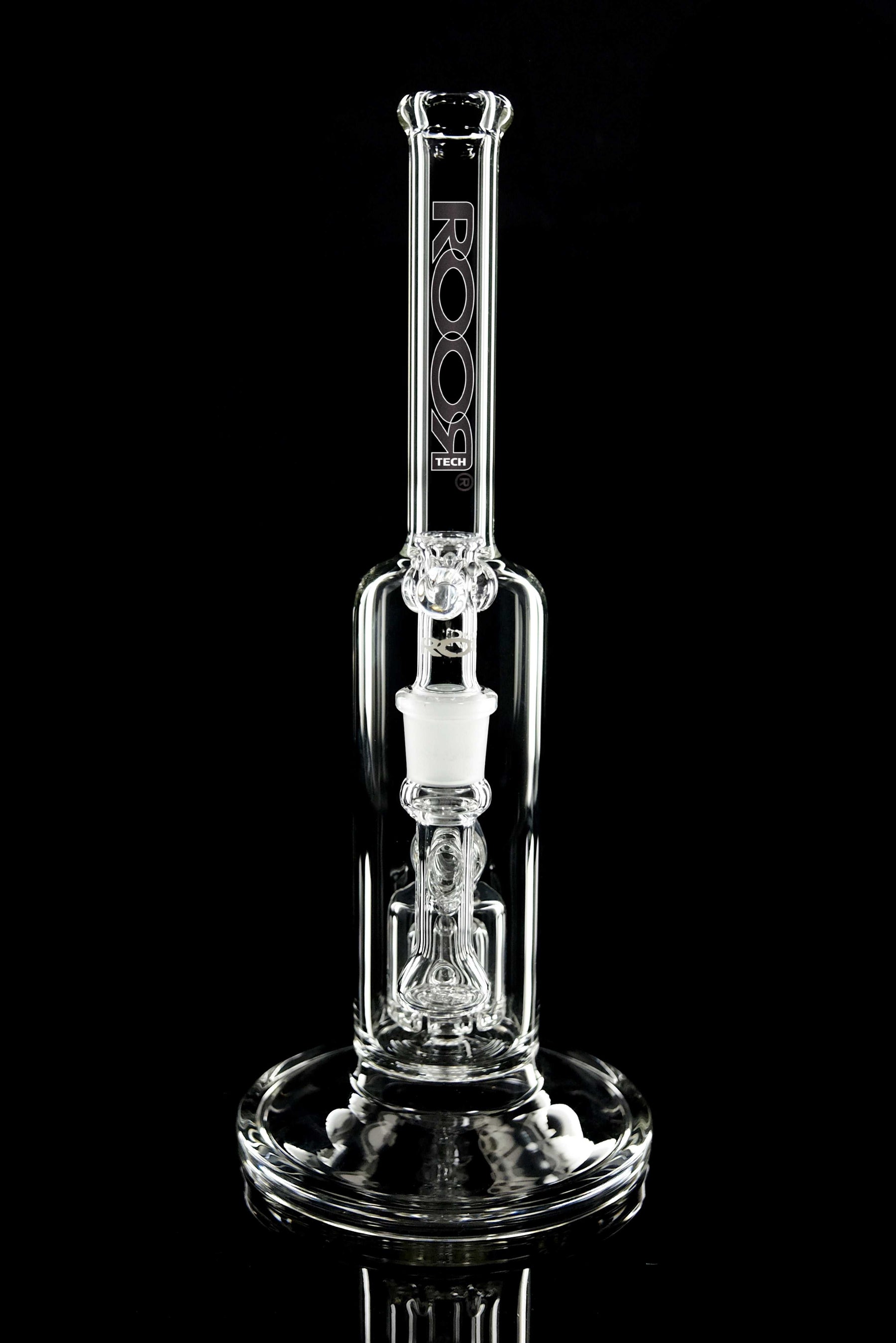 ROOR® Tech Fixed Barrel Bubbler Clear with barrel percolator, German glass construction.