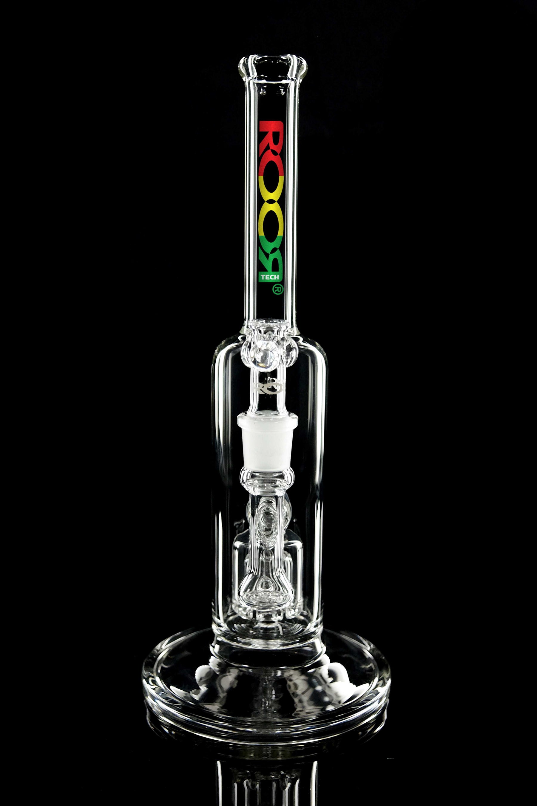 ROOR® Tech Fixed Barrel Bubbler Clear with barrel percolator and 18.8mm joint, made from German Duran Schott glass.