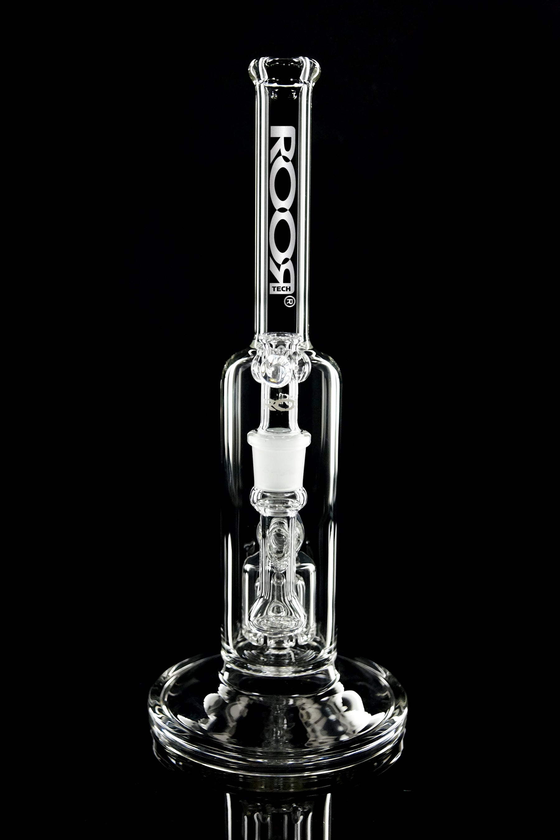 ROOR® Tech Fixed Barrel Bubbler Clear with glass screen and barrel percolator.