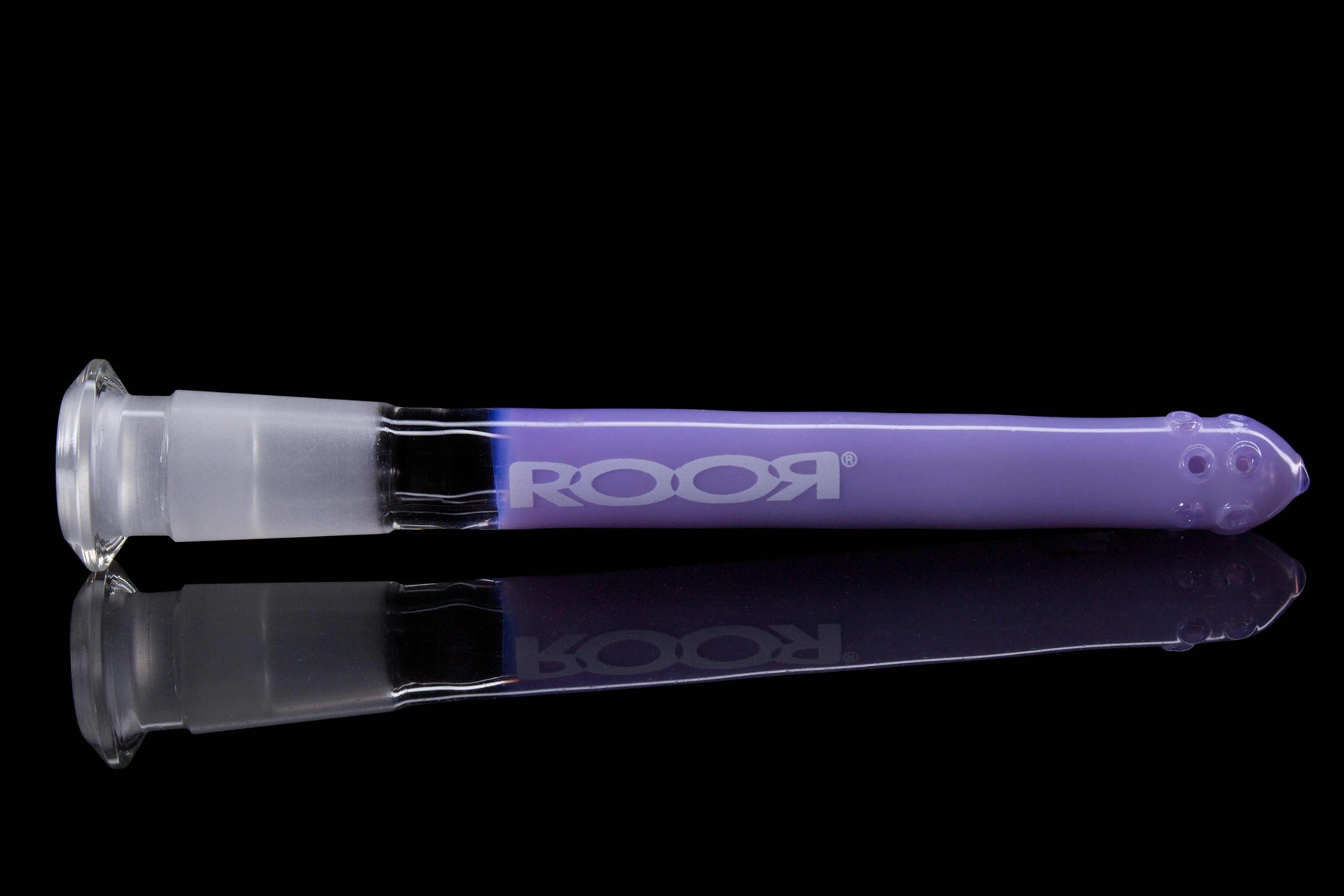 ROOR Reducing 13-Hole Diffused Low-Profile Downstem Straight 18.8mm to 14.5mm with purple glass and clear joint