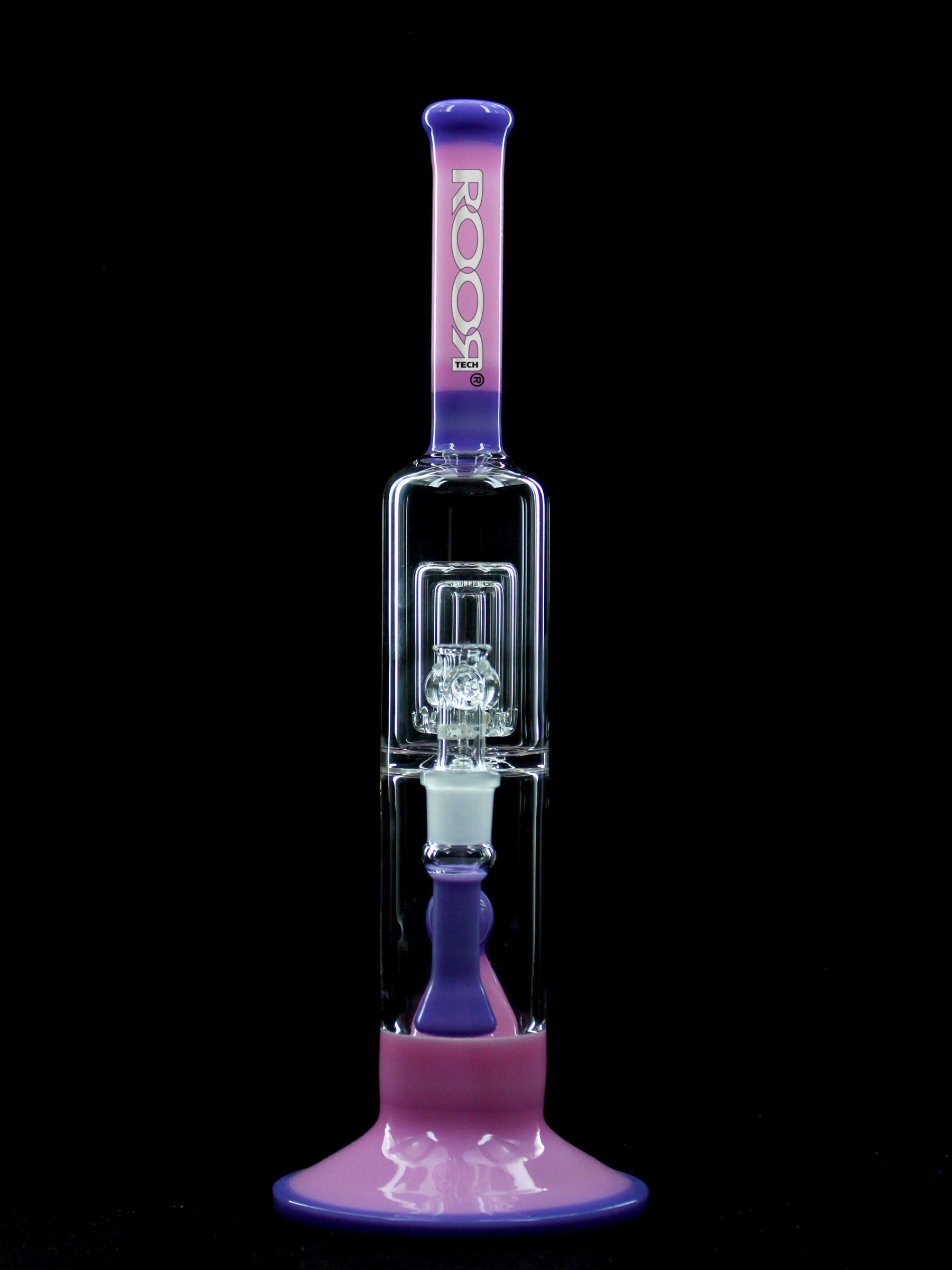 ROOR® Tech 14" 50X5 Barrel Bubbler in Purple & Pink, featuring a stemless design and advanced percolation.