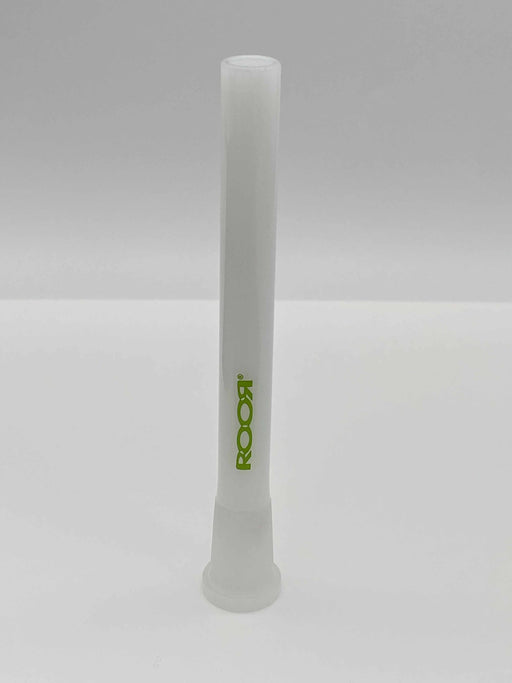 ROOR® Reducing Low-Profile Open-Ended Downstem Full White 5", glass downstem with green decal, 18mm to 14mm fit.