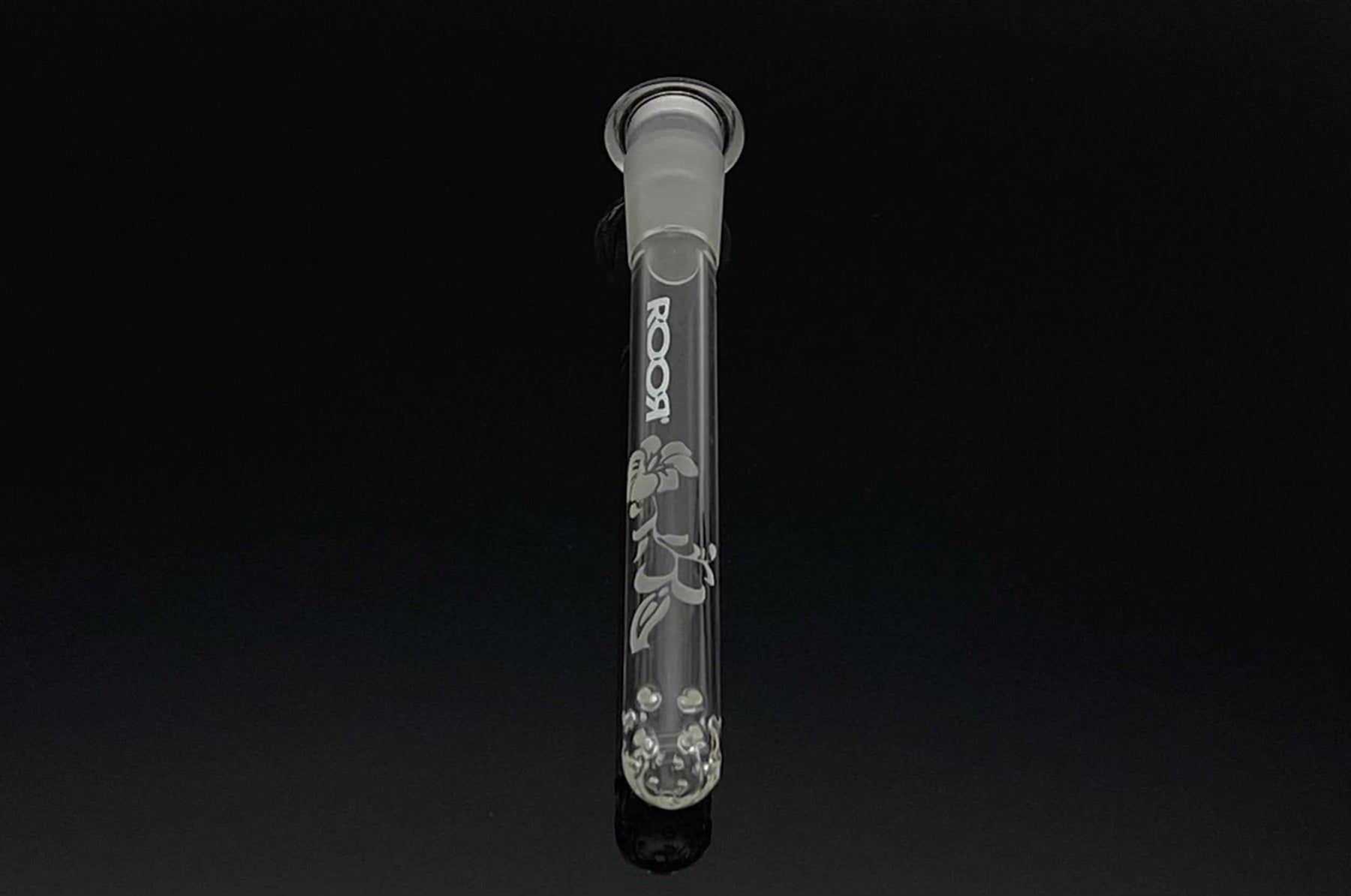 ROOR® sandblasted floral design reducing low-profile 4 ¾” diffused downstem for 18mm to 14mm bowls