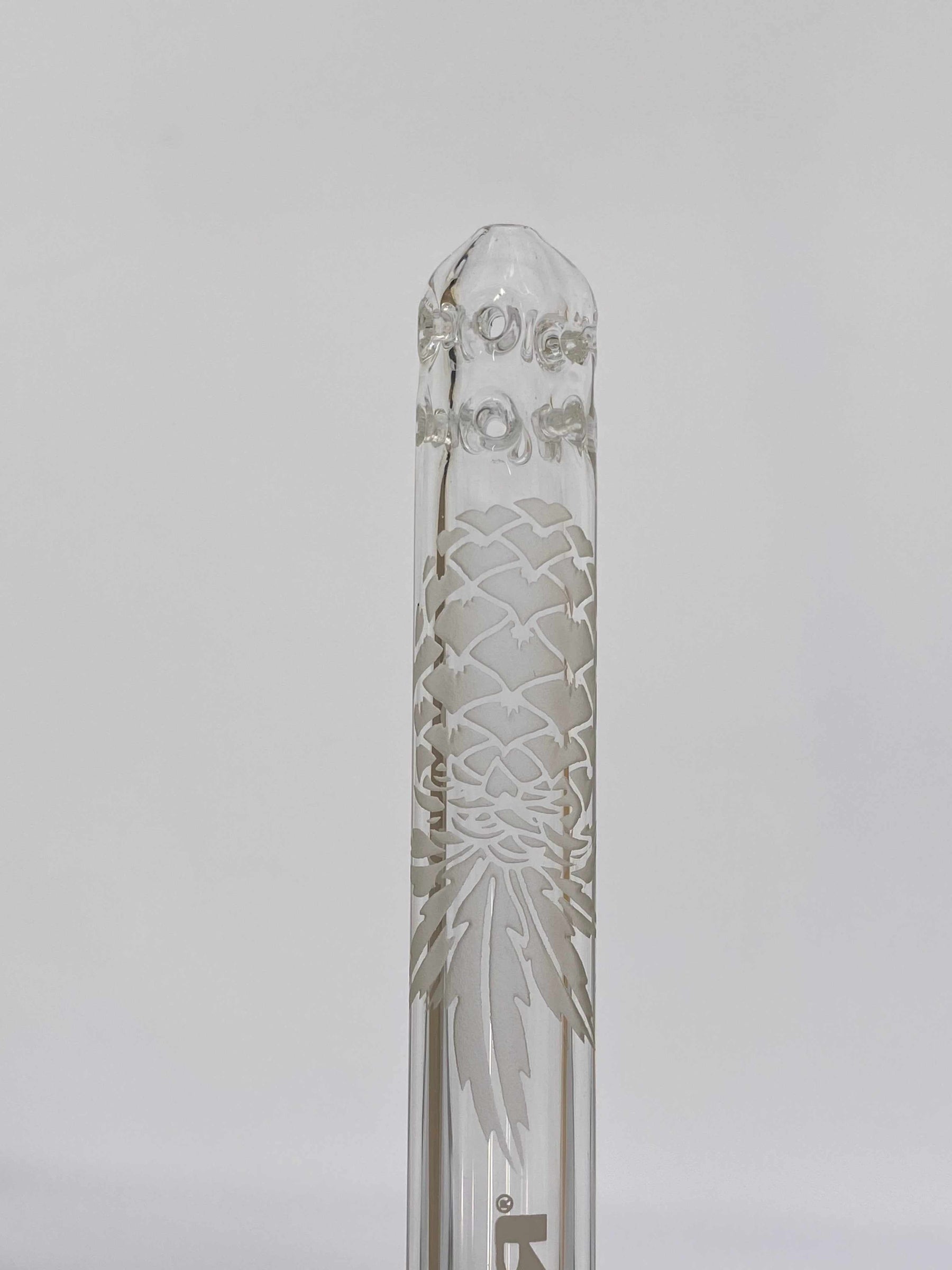 ROOR® STRAINS Pineapple Design Sandblasted Diffused Reducing Low-Profile Downstem 4 ¾” with engraved pineapple pattern.
