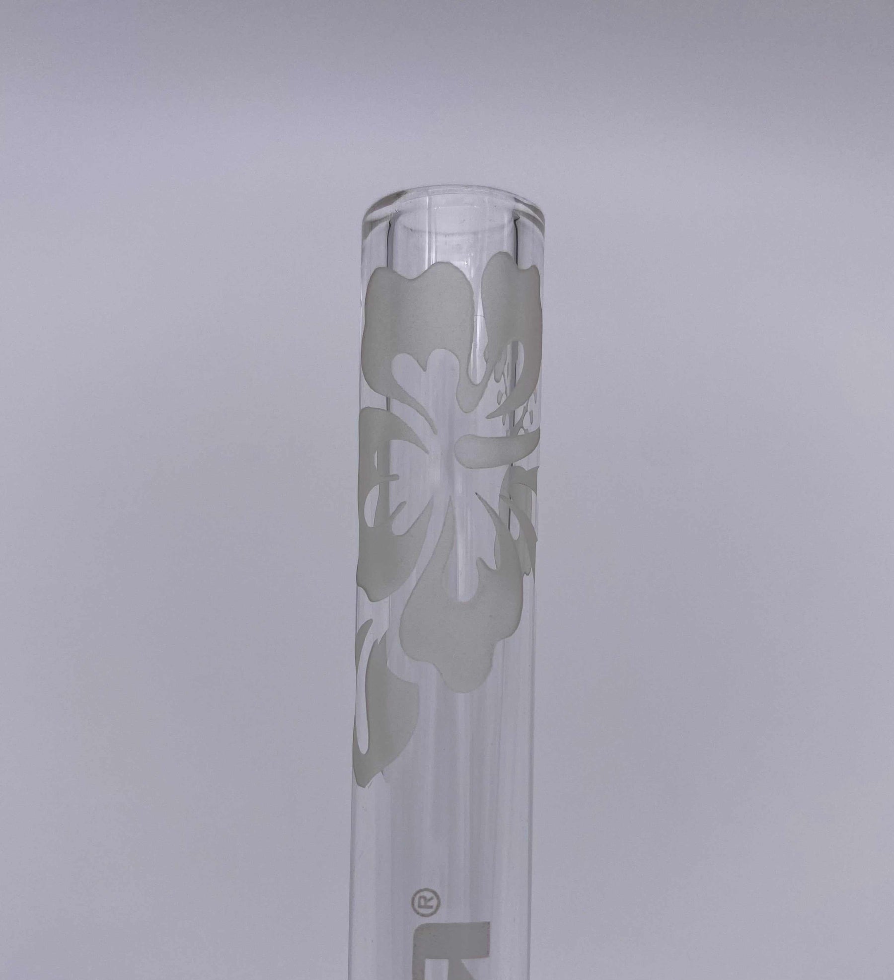 ROOR sandblasted floral design clear glass open-ended reducing low-profile downstem 4.5 inches