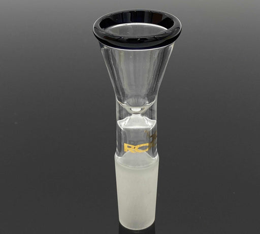ROOR® custom colored rim black 14.5mm funnel bowl with gold decal and classic narrowing style.