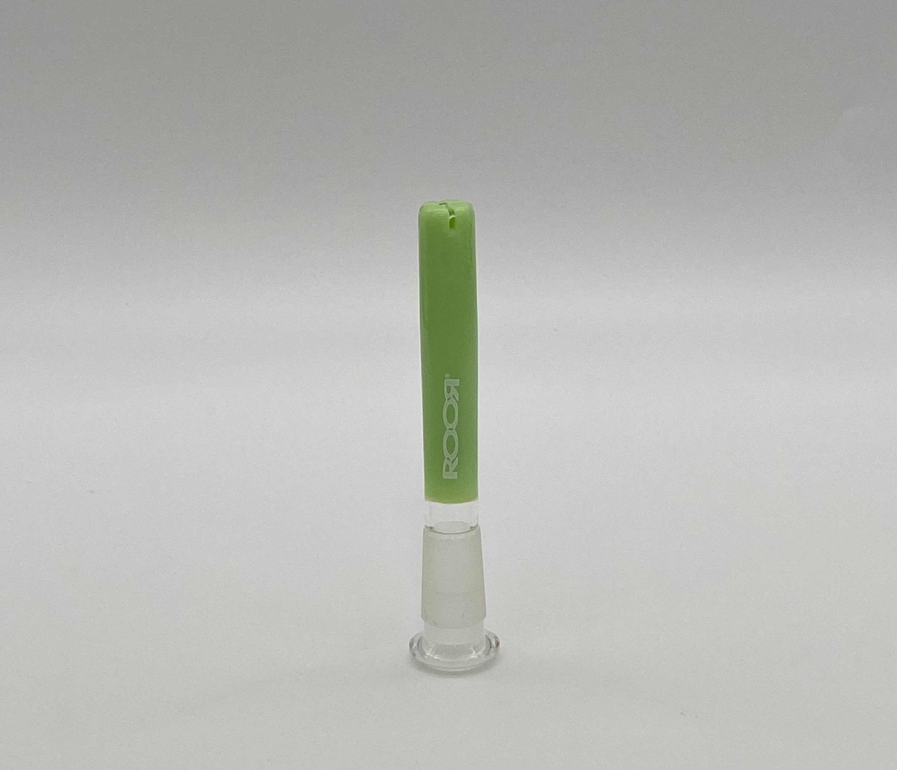 ROOR® Reducing Gridded Low-Profile Downstem Green 3½” glass tubing with white decal.
