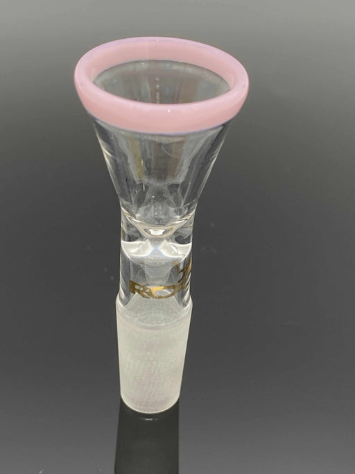 ROOR® Custom Colored Rim 14.5mm pink funnel bowl with gold decal for smoking pipe
