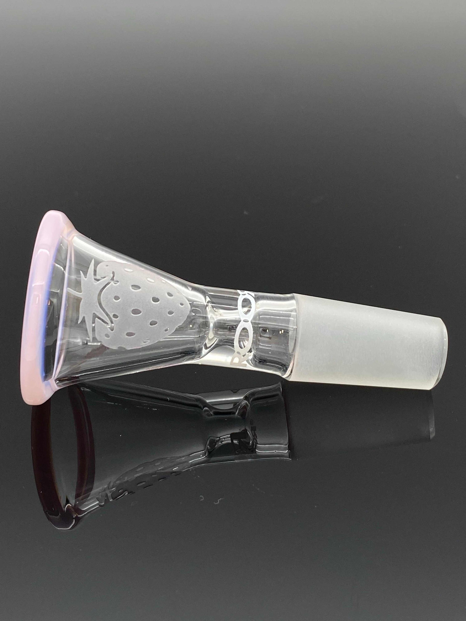 5mm sandblasted strawberry bowl with pink color rim, medium joint funnel.