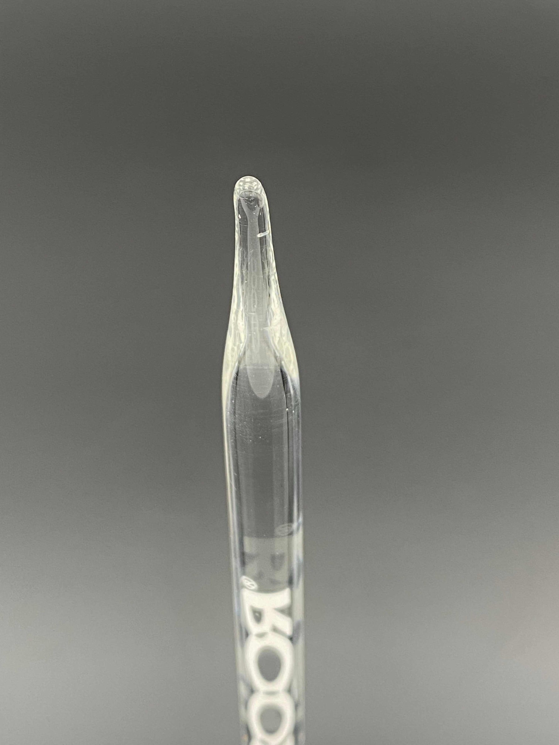 ROOR Glass Poker Disk-End made of durable laboratory-grade glass with white logo decal and flat disk end for grip.