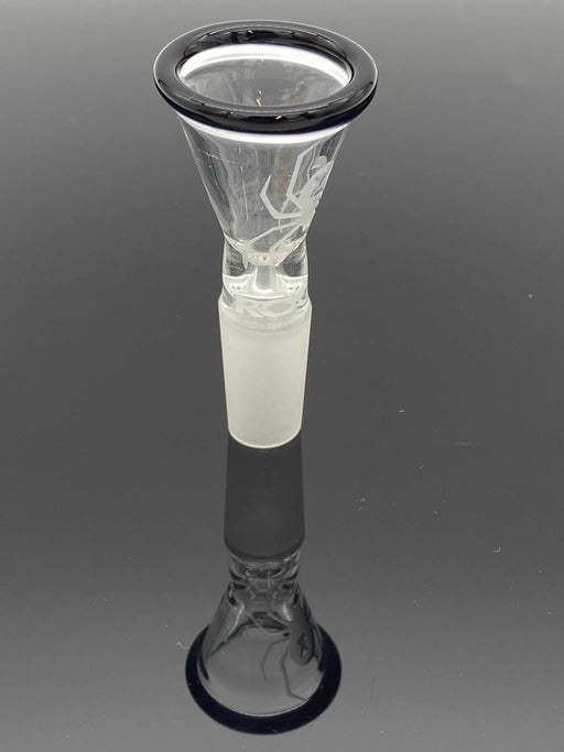 14.5mm ROOR Strains custom funnel bowl with sandblasted White Widow design and black color rim
