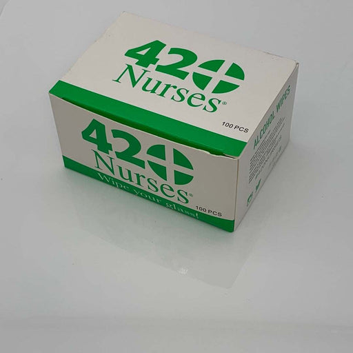 420Nurses® Alcohol Prep Pad Wipes box with green branding on a white background.