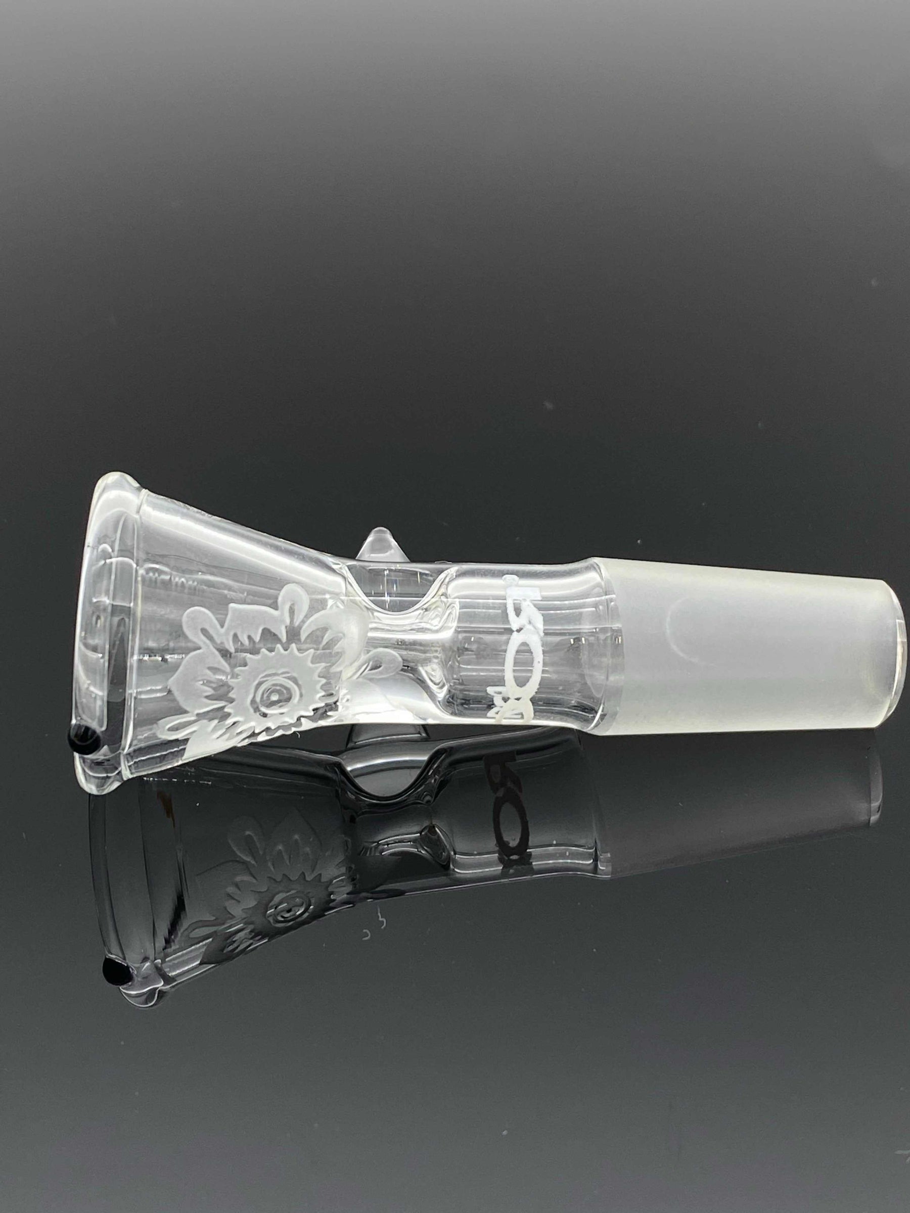 ROOR® Custom Sandblasted Big Daisy Bowl 14.5mm with daisy design, medium funnel bowl for glass pipes.